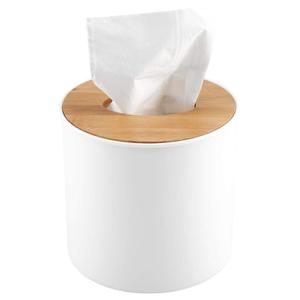 Customized Luxury Plastic Round Facial Tissue Box With Wooden Lid For Bathroom Kitchen Office