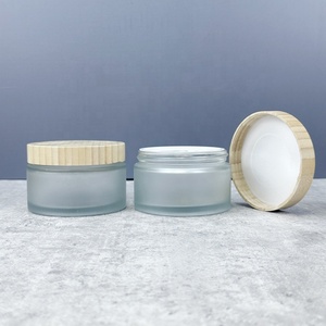 Hot Sale 5g 15g 30g 50g 100g 200g Cosmetic Bamboo Lid Glass Jar, 50g Face Cream Frost Glass Jar with Bamboo Lid - Product Image 4