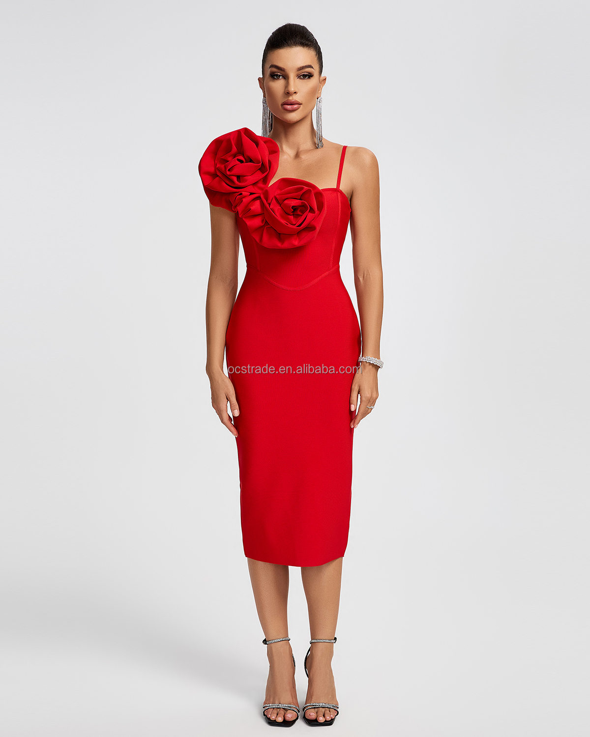 2486 Fashion Design Red Cocktail Dresses 3D Flowers Sleeveless Bodycon  Elegant Bandage Cocktail Dresses Party for Women| Alibaba.com