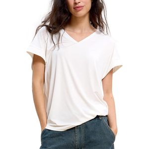 Camisetas Personalizadas con Etiqueta Privada, Camiseta de Bambú para Mujer, Manga Corta, Cuello en V, Top Suave para Dormir, Talla Grande - Product Image 1