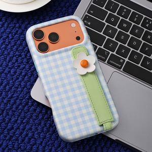 Funda para iPhone Zenos con Diseño a Cuadros, Tira de Tela y Decoración de Flores 3D, Patrón de Rejilla, Antigolpes - Product Image 2