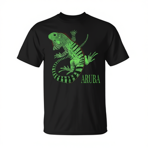 Camiseta Gráfica Aruba Negra con Diseño de Iguana Verde, Souvenir - Product Image 2