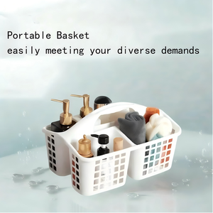 Panier de Douche Portable Blanc à 3 Compartiments, Organisateur de Salle de Bain en PP Respirant avec Poignée - Product Image 1