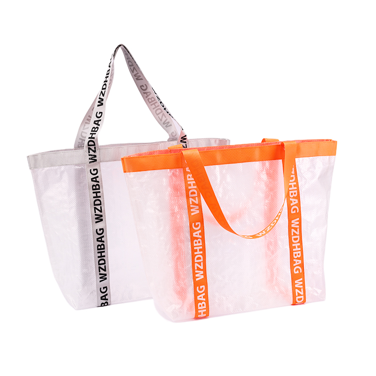 Custom Printed Large Clear PP Woven Tote Bag Reusable Laminated Waterproof Grocery Shopping Bag with Handle