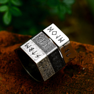 SS8-R230 Nouvelle bague hexagonale en acier inoxydable 316L de style créatif, <span class=keywords><strong>runes</strong></span> vikings nordiques, pour homme, bijoux tendance, cadeau cool pour motard - Product Image 4