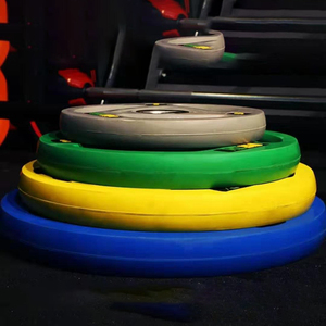 Équipement de fitness et de musculation : Barre d'haltères colorée économique, personnalisée pour l'entraînement, et disques de poids en caoutchouc de 45 lb pour haltérophilie olympique - Product Image 3
