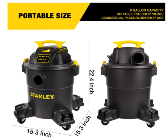 Dry and Wet Vacuum Cleaner,6 Gallons (about 17.8 Liters),4 Horsepower Black