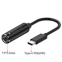 Adaptateur secteur pour ordinateur portable, câble d'alimentation DC 55 mm rond vers Type-C carré, PD 65W, fabriqué en Chine