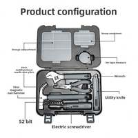 Ensemble d'outils portables multifonctions avec ruban à mesurer, couteau utilitaire, clé à molette réglable pour projets de bricolage