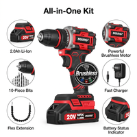 Nouvelle arrivée MARS : Perceuse-visseuse sans fil 20V Brushless avec batterie 2.0Ah, chargeur, mandrin 3/8 pouces et couple de 355 in-lbs