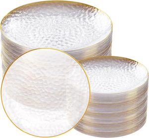 Assiettes <span class=keywords><strong>de</strong></span> table en plastique doré martelé, robustes, avec bord doré, jetables, pour mariages, fêtes et événements - Product Image 1