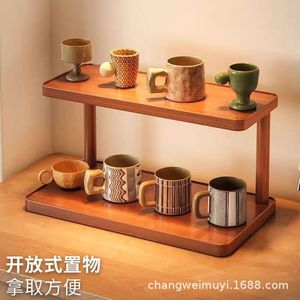 Solid Wood Two Layer Storage Rack For Desk Office Home <b>Kitchen</b> Organization With Cup Tea Set Stationery Food Storage - Product Image 4