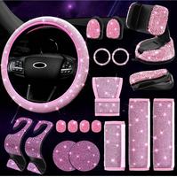 Juego de 19 Accesorios para Auto, Cubierta de Volante Brillante, Cubierta de Palanca de Cambios, Cubierta de Freno de Mano, Almohadilla de Apoyo para Brazos, Cargador, Tira Decorativa para Rejilla de Ventilación