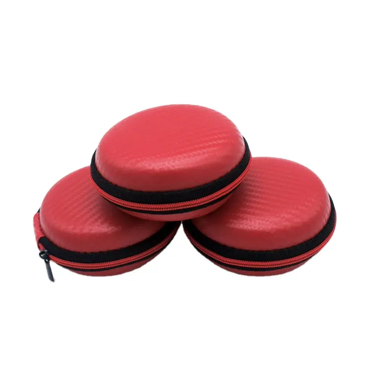 Plastic hard shell red round zipper eva case for packing earphone /hearing aids