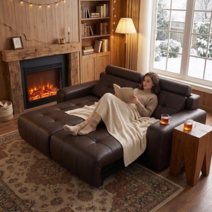 Sofá Cama Seccional Eléctrico Moderno, Juego de Tres Plazas en Cuero Genuino, Patas de Acero Inoxidable, para Uso Comercial/Apartamento/Villa - Product Image 1