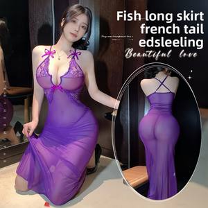 Robe longue transparente en dentelle polyester Jialin, sexy, ODM, tenue de soirée, uniforme professionnel <span class=keywords><strong>OL</strong></span>, robe moulante - Product Image 1
