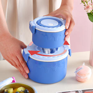 <b>Lunch</b> <b>Box</b> 304 Stainless Steel Double Layer Round Leak Proof <b>Plastic</b> Lid Children Bento <b>Box</b> Solid Color JLY5566 JLY5567 - Product Image 4