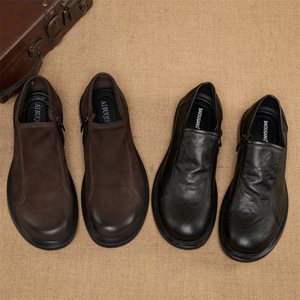Chaussures décontractées pour hommes en cuir véritable, à enfiler, bout rond, semelle extérieure en caoutchouc, semelle intermédiaire en EVA, légères, toutes saisons, marron, noir - Product Image 3