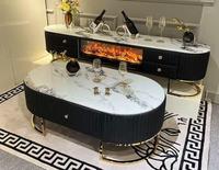 Table basse rectangulaire contemporaine en bois pour salon, avec tiroirs de rangement, style italien de luxe, plateau en marbre et pieds en métal, collection 2021