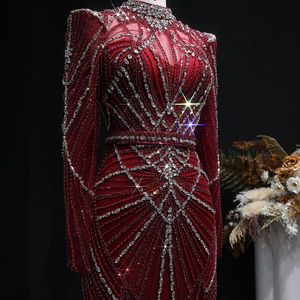 Vestido de Noche Rojo de Lujo Jancember LSZ186, Vestido de Fiesta Formal de Manga Larga con Cuentas de Sirena - Product Image 3