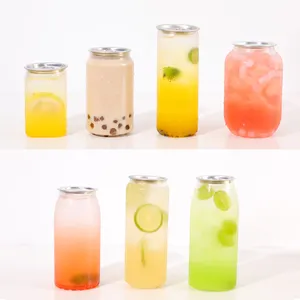 Custom Logo Clear Plastic Cans For Milk Tea Or Juice With Lid PET Can Bubble Tea Cup