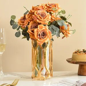 Flower Vases Nordic Plant Bud Modern Clear Cheap Decoration Rose Gold Wedding Flower Metal Glass & Crystal Vases For Home Decor