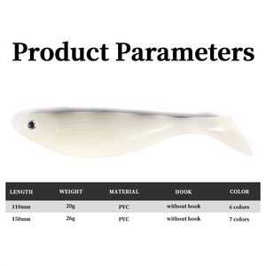 Señuelos de Pesca de 20g y 26g, Precio de Fábrica OEM, Señuelo Artificial de PVC con Cola de Paleta, 6 Colores, Señuelo Suave con Cola en <span class=keywords><strong>T</strong></span> para Pesca en Agua Salada - Product Image 2