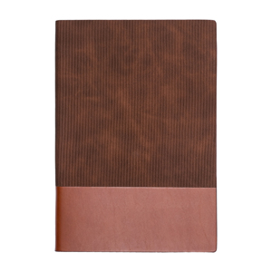 <b>A5</b> PU Leather Notebook Journal Business Executive Planner <b>Diary</b> Vertical Ribbed Texture Bottom Contrast Band Brown Cover Pad - Product Image 1