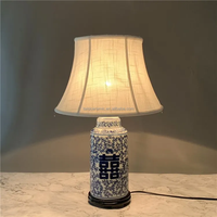 LJ007 Vente en gros de lampes de table antiques en céramique bleue et blanche décoration intérieure chambre lampe de bureau de chevet