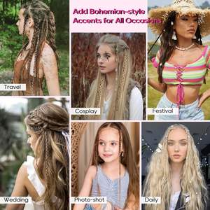 Extensions de cheveux tressés à clip pour femmes, 16 pouces, style bohème, dreadlocks, double trame, perles, breloques, 2 pièces, postiches synthétiques tressés - Product Image 5
