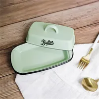 Rétro nostalgique classique maison cuisine vaisselle beurre plat fromage assiette plante motif émail couvercle fromage plateau de rangement