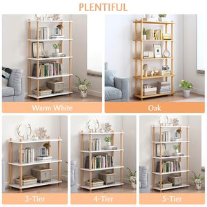 Modern 5-Tier Free Standing Oak <strong>Wooden</strong> <strong>Bookcase</strong> Rectangle Open Bookshelf For Dish Plate Storage Display Stand For Living Room - Product Image 5