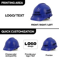 Casque de sécurité en ABS bleu avec logo personnalisé, type ANSI I, style casquette, avec suspension à 4 points et mentonnière pour équipe de travail