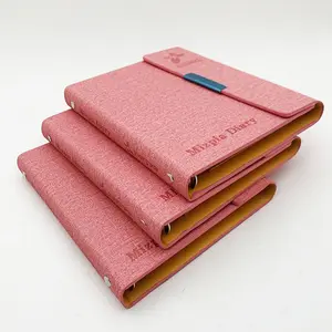 OEM 엠 보스 로고 고품질 핑크 열 pu 가죽 6 링 바인더 일기 및 달력 커버