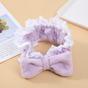 Factory Custom Plush <b>Lace</b> Spa Hair Band Bow <b>Elasticity</b> Wide Headband Makeup Face Wash Promotional Hair Accessories - Product Image 6