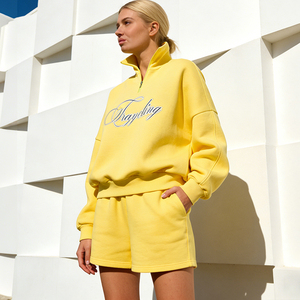 Sweat-shirt imprimé personnalisé pour <span class=keywords><strong>femme</strong></span>, col montant zippé, en coton French Terry de haute qualité, style <span class=keywords><strong>streetwear</strong></span> décontracté - Product Image 3