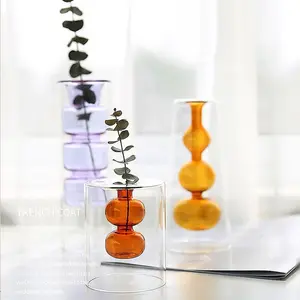 Vase à fleurs en Borosilicate à Double paroi, décoratif, populaire, en verre de Murano transparent, hydroponique, bon marché