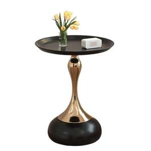 European Style <b>Round</b> Side <b>Table</b> Warm White Matte Black Glass Top <b>Console</b> <b>Table</b> For Living Room Bedroom Sofa Corner Use - Product Image 5