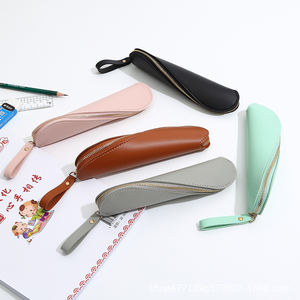 Estuche para lápices en espiral hecho a mano, estuche de cuero para lápices, estuche simple con cremallera para estudiantes, estuche para bolígrafos de oficina - Product Image 2