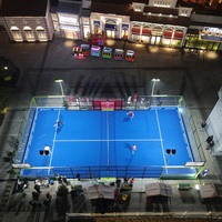 Terrain de padel panoramique de type WPT 20m*10m, nouvelle technologie KDK, verre trempé de 12 mm, revêtement en gazon bouclé, modèle PW 006, garantie 3 ans