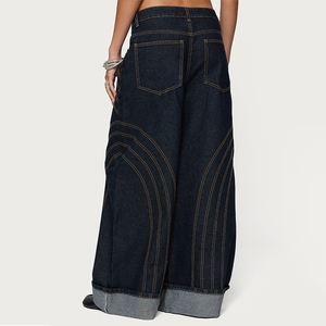 <span class=keywords><strong>Jeans</strong></span> Anchos <span class=keywords><strong>para</strong></span> Mujer, Estilo Vintage, Color Índigo, con Costuras en Contraste, <span class=keywords><strong>para</strong></span> Uso Diario, MOQ Bajo, 2026 - Product Image 4