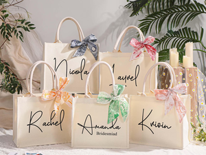 Sacs fourre-tout en jute personnalisés avec logo imprimé et motif lettres, avec poignées et <span class=keywords><strong>fermeture</strong></span> épaule, grande capacité, vente en gros - Product Image 2