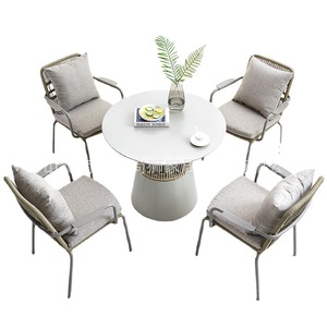 Outdoor <b>Round</b> <b>Table</b> Chair Set Aluminum Rattan Resin Top Contemporary Modern Design For Restaurant Garden <b>Patio</b> Use - Product Image 1