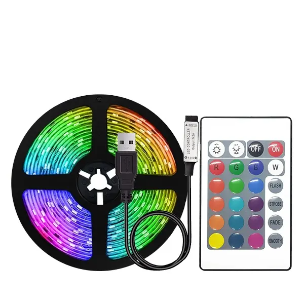 LED 빛 USB TV 배경 빛 5050 원격 제어 24 키 1 메터 5 볼트 다채로운 방수 TV 빛