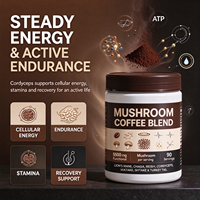 Mélange de café aux champignons en poudre OEM avec Lion's Mane, Chaga, Reishi, Cordyceps pour la concentration, l'énergie, le soutien immunitaire et le bien-être quotidien