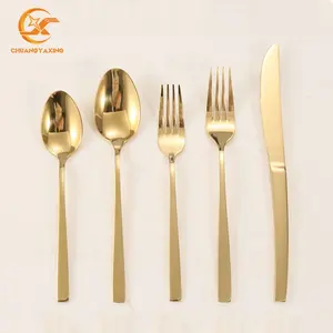 New High Quality Stainless Steel Silverware Set 5 pcs Spoons Forks and Knives Wedding Gold Flatware for Events Gift