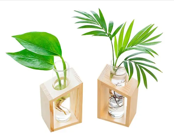 Vetro Legno Propagazione Provetta di Vetro Piante Terrario Mini Vaso di Fiori Vasi per le Piante Idroponiche Casa Decorazione del Giardino