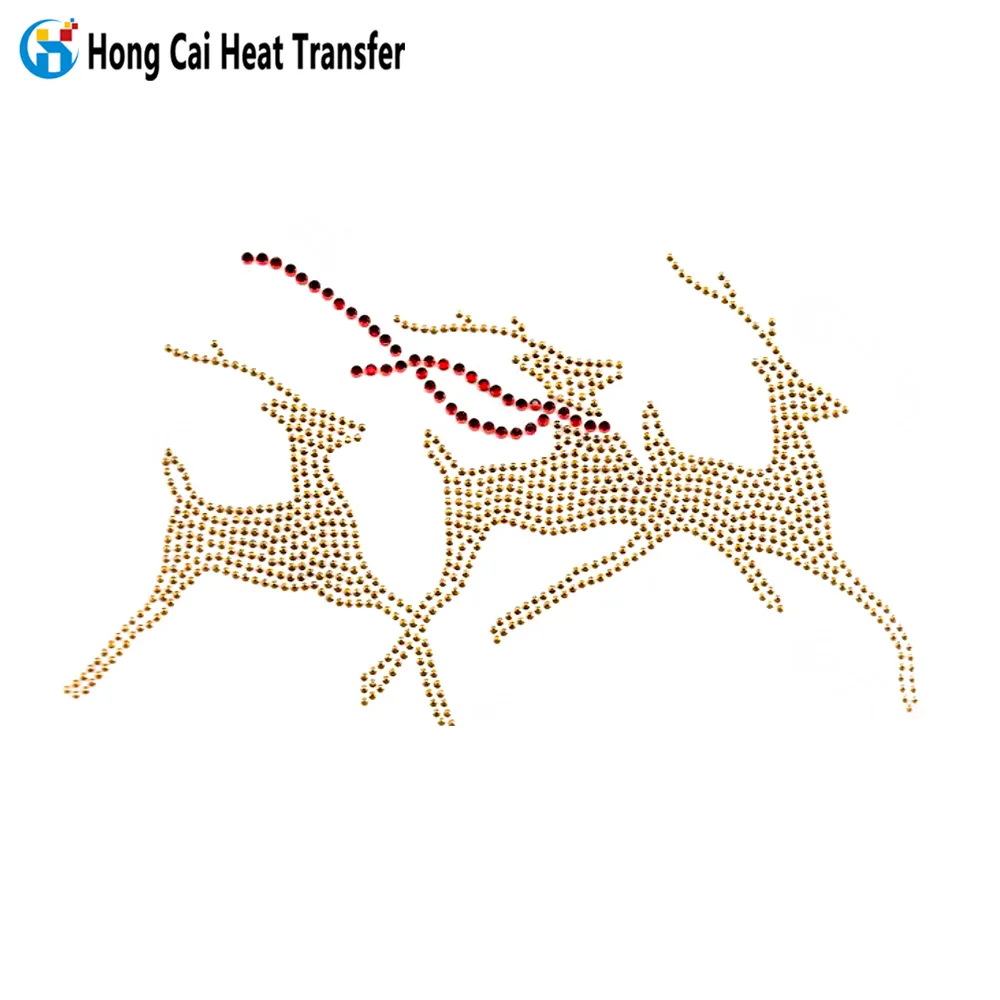 Hongcai Kerst Hoge Kwaliteit Strass Print Transfer Aangepaste Letters En Logo Patroon Strass Warmte Transfers