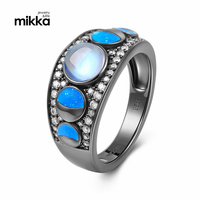 Bague en opale synthétique australienne en gros, en argent sterling, avec opale bleue feu