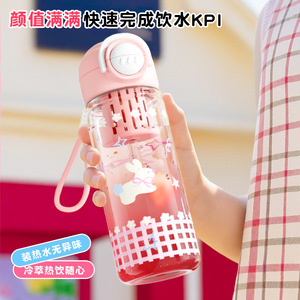 Yang Tennis Puppy Plastic Water Bottle With Straw Pop Up Lid For Kids School Use Bpa Free Portable Cup With Carrying Rope - Product Image 4